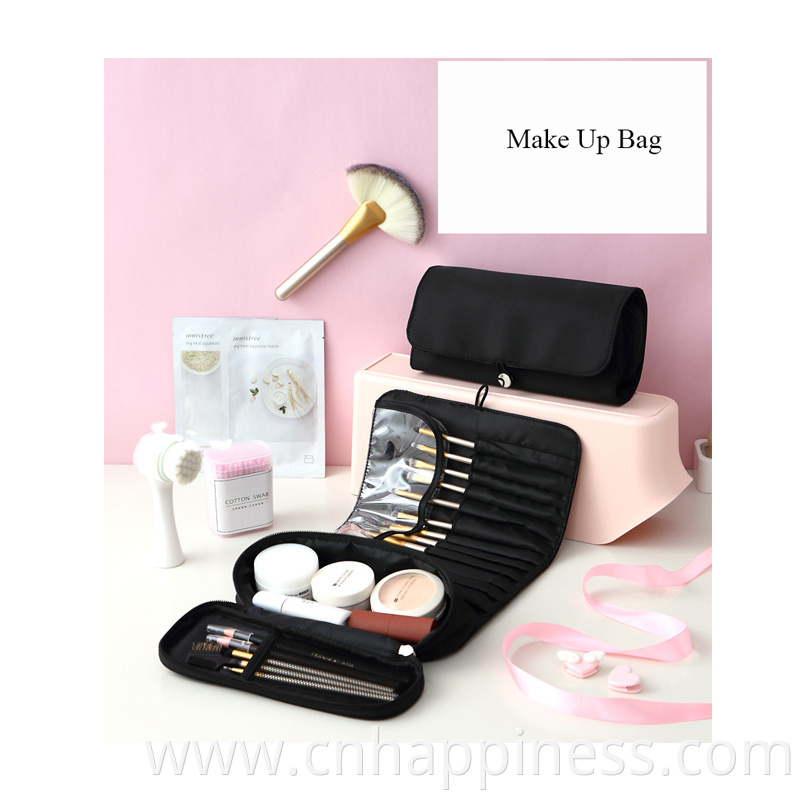 2022 Rolling Case Pouch Holder Pockets Black Cosmetic Beauty Bag Custom Folding Cheap Travel Men Roll Up Makeup Brush Bag Kit